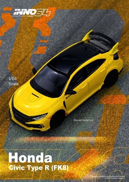  Mô hình xe Honda Civic Type-R (FK8) Yellow tỉ lệ 1:64 Inno64 IN64-FK8-YL 