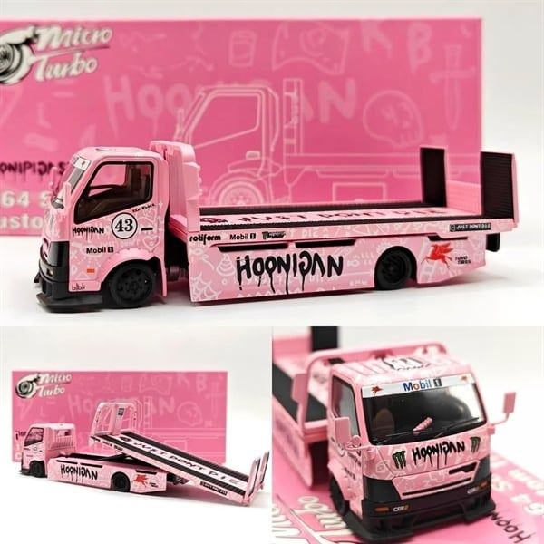  Mô hình xe tải sàn trượt - chở xe H300 Tow Truck HOONIPIGASUS Pink #43 tỉ lệ 1:64 Micro Turbo MT6405A5 