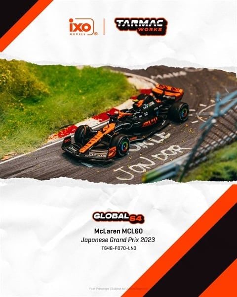  Mô hình xe McLaren MCL60 Japanese Grand Prix 2023 - Lando Norris tỉ lệ 1:64 Tarmac Works T64G-F070-LN3 