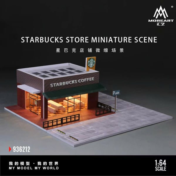  Hộp trưng bày mô phỏng quán StarBuck Coffee - bãi đỗ xe tỉ lệ 1:64 MoreArt MO936212 