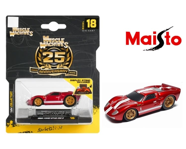  Mô hình xe Ford GT40 MK II 1966 25th anniversary - Muscle Machines bản card tỉ lệ 1:64 Maisto 15536 
