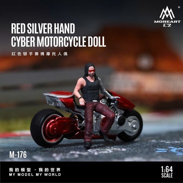  Mô hình nhân vật Red Silver Handed Cyber Motorcycle Doll Simulation Resin Model tỉ lệ 1:64 MoreArt MO222176 