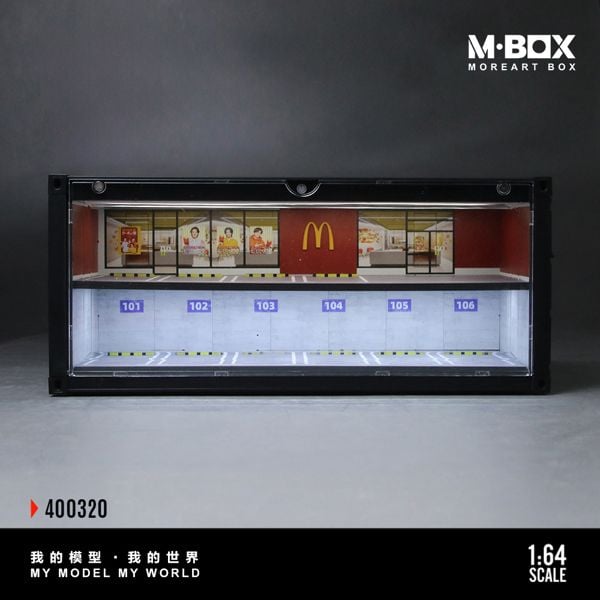  Hộp trưng bày container mô phỏng Bối cảnh chủ đề McDonald's có đèn kích thước 38.7x16x16.5cm tỉ lệ 1:64 MoreArt box M-Box MB400320 