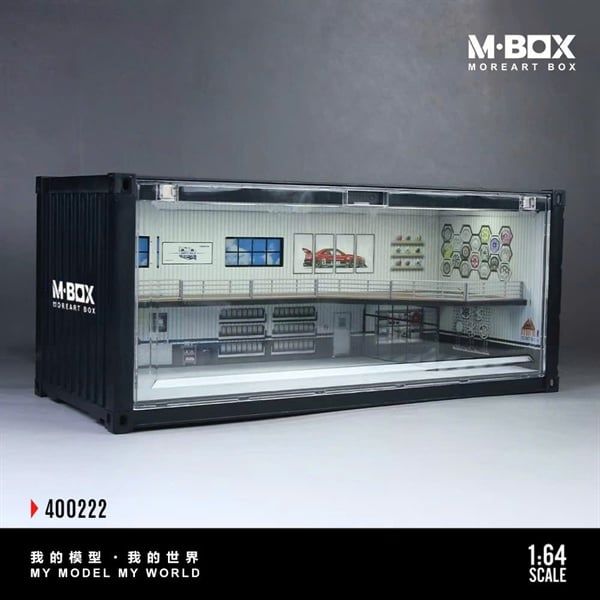  Hộp trưng bày mô phỏng container garage Repair Shop Scene K-Style Simulated có đèn và mica tháo lắp kích thước 38.7 x 16 x 16.5cm tỉ lệ 1:64 MoreArt box MB400222 