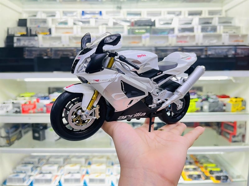  Mô hình xe mô tô Aprilla RSV 1000R white tỉ lệ 1:10 Welly 1750 
