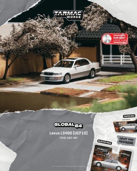  Mô hình xe Lexus LS400 (UCF10) Pearl White bản card tỉ lệ 1:64 Tarmac Works T64G-082-WH-B 