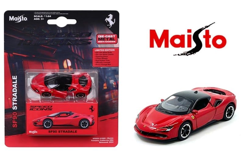  Mô hình xe Ferrari SF90 Stradale Red/Black - Speed Icon bản card tỉ lệ 1:64 Maisto 15703 