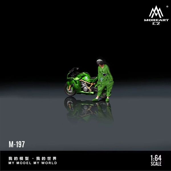  Set mô hình nhân vật figure và xe mô tô KTM 1190 Tyrannosaurus Rexy #80 green resin tỉ lệ 1:64 MoreArt MO222197 