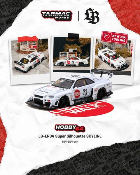  Mô hình xe LB-ER34 Super Silhouette SKYLINE tỉ lệ 1:64 Tarmac Works T64-104-WH 