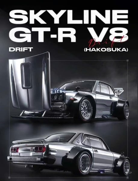  Mô hình xe Nissan Skyline Hakosuka GTR V8 drift silver 2025 event tỉ lệ 1:64 Poprace OT64529 