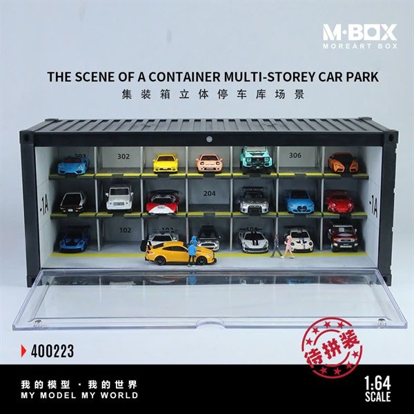  Hộp trưng bày container mô phỏng garage 3 tầng Parking Garage Scene kích thước 38.7cm x 16cm x 16.5cm tỉ lệ 1:64 Moreart box MBox MB400223 