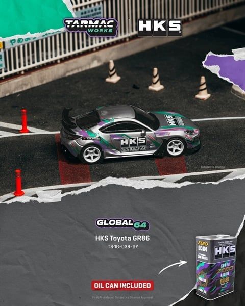  Mô hình xe HKS Toyota GR86 Grey tỉ lệ 1:64 Tarmac Works T64G-038-GY 