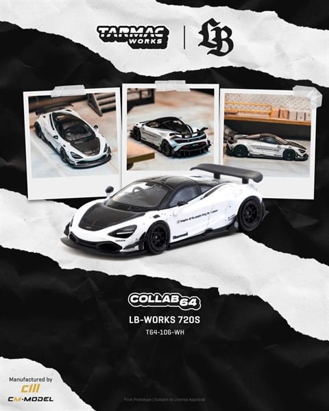  Mô hình xe Mclaren 720s LB-WORKS white tỉ lệ 1:64 Tarmac Works x CM model T64-106-WH 