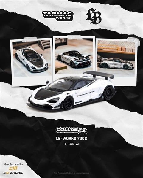  Mô hình xe Mclaren 720s LB-WORKS white tỉ lệ 1:64 Tarmac Works x CM model T64-106-WH 