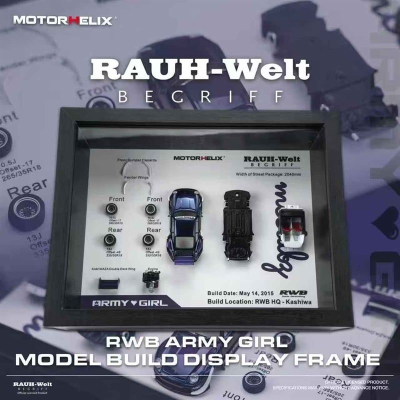  Hộp trưng bày mô hình xe chi tiết Porsche 964 RWB ARMY GIRL tỉ lệ 1:64 Motorhelix OT64798 