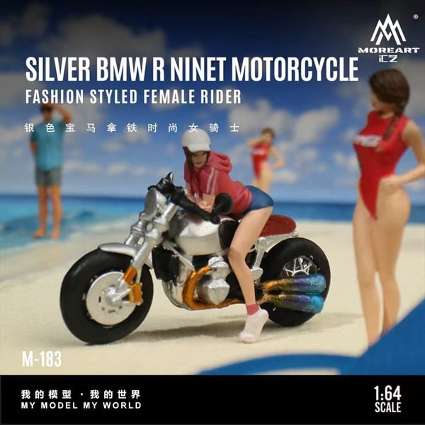  Mô hình xe mô tô và figure BMW Latte Fashion Female Knight Resin silver tỉ lệ 1:64 MoreArt MO222183 