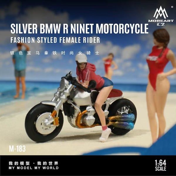  Mô hình xe mô tô và figure BMW Latte Fashion Female Knight Resin silver tỉ lệ 1:64 MoreArt MO222183 