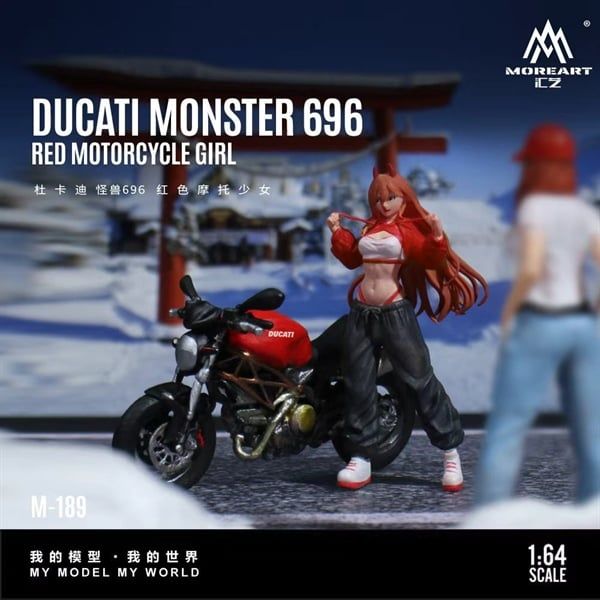  Mô hình nhân vật và mô tô Ducati Monster 696 Red Motorcycle Girl Resin Model tỉ lệ 1:64 MoreArt MO222189 