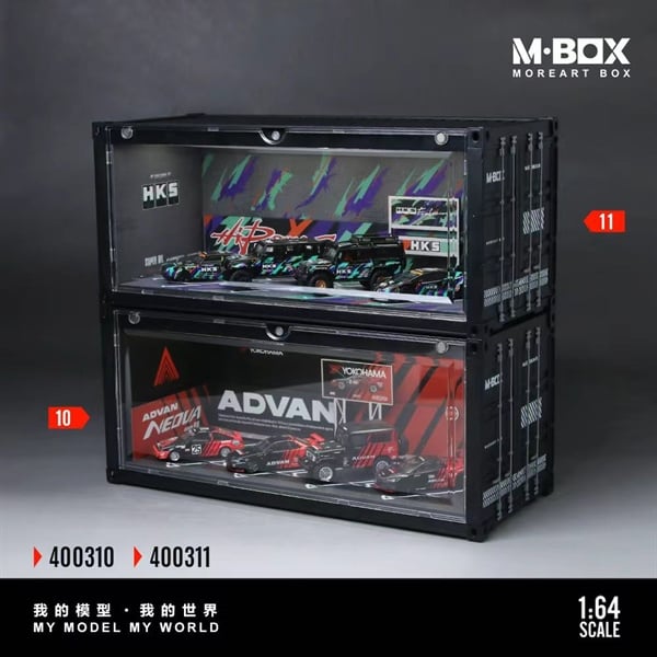  Hộp trưng bày container mô phỏng garage ADVAN có đèn kích thước 38.7x16x16.5cm tỉ lệ 1:64 MoreArt box M-Box MB400310 