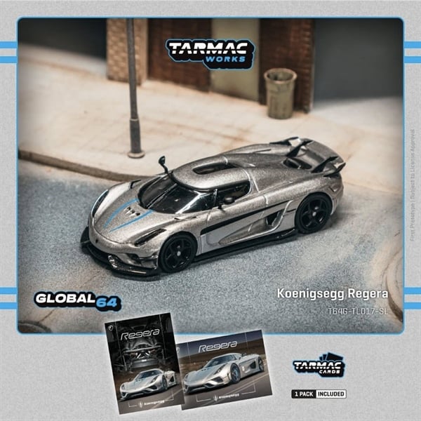  Mô hình xe ô tô Koenigsegg Regera, Silver Metallic / Blue Accents tỉ lệ 1:64 Tarmac Works T64S-TL017-SL 