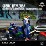  Mô hình nhân vật Figure và xe Suzuki Hayabusa Blue Green Cowboy Hot Girl tỉ lệ 1:64 MoreArt MO222213 