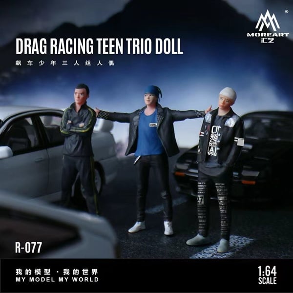  Mô hình nhân vật set 3 người Racing Trio Action Figures - Resin Sculpture tỉ lệ 1:64 Moreart MO223077 
