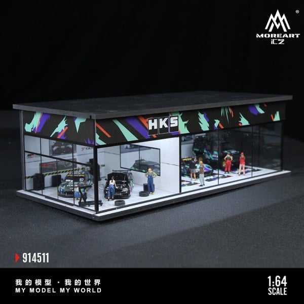  Hộp trưng bày mô phỏng showroom HKS racing Parking Scene có đèn kích thước 30cm x 15cm x 10cmtỉ lệ 1:64 MoreArt MO914511 