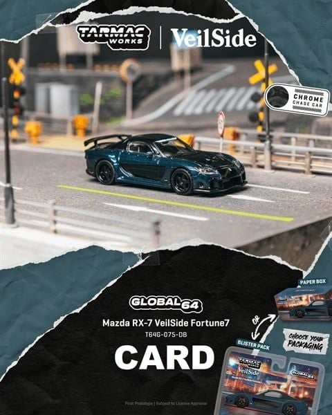  Mô hình xe Mazda RX7 Veilside Fortune7 bản card tỉ lệ 1:64 Tarmac Works T64G-075-DB 