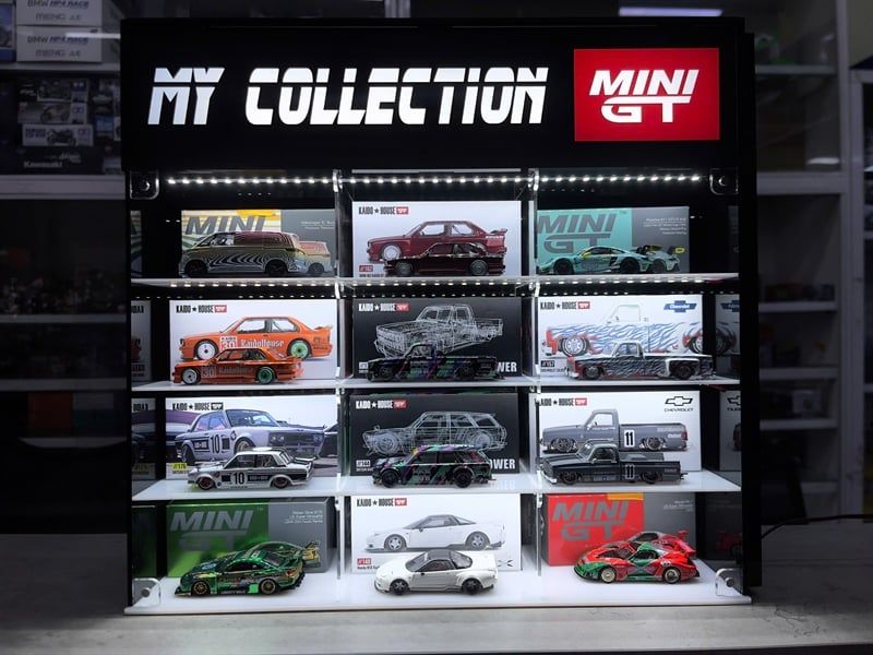  Phụ kiện hộp mica kệ trưng bày 15 ô - có đèn led kích thước 43x10x37 cm cho mô hình xe MiniGT-Kaido House tỉ lệ 1:64 Autono1 MCD_0012 