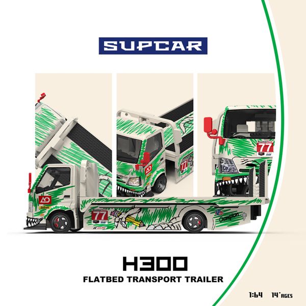  Mô hình xe tải thớt H300 Flatbed transport Graffiti rexy green tỉ lệ 1:64 Supcar SC647250 
