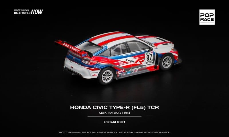  Mô hình xe ô tô Honda Civic TYPE-R (FL5) TCR - M&K RACING mở capo tỉ lệ 1:64 Poprace PR640391 