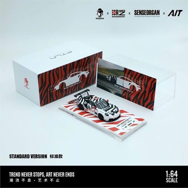  Mô hình xe Porsche 911 CUP Black & White Thorn #7 tỉ lệ 1:64 Modernart x Senseorgan x AIT MD647311 