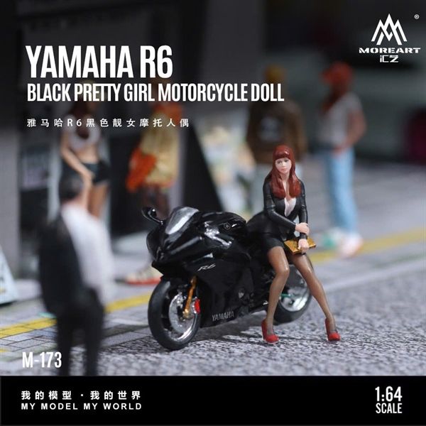  Mô hình nhân vật set xe và figure Yamaha R6 Black Pretty Girl Motorcycle Doll tỉ lệ 1:64 MoreArt MO222173 
