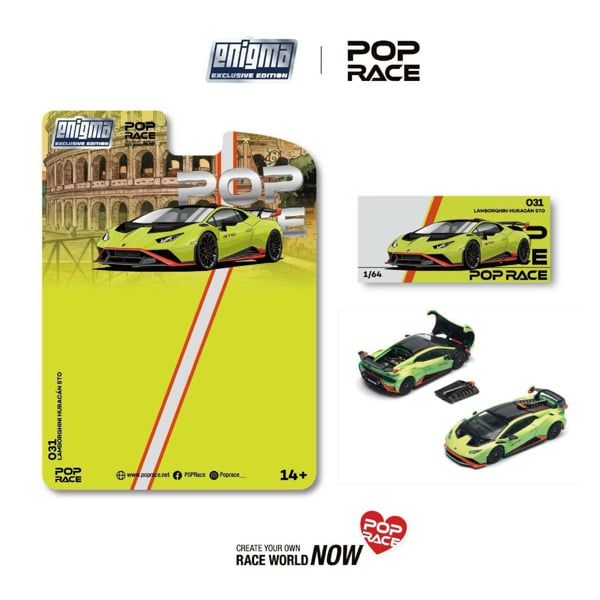  Mô hình xe Lamborghini Huracan STO Verde Citrea/aracio dac card tỉ lệ 1:64 Pop Race PRE031 
