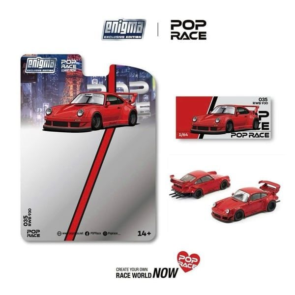  Mô hình xe Porsche RWB 930 Red tỉ lệ 1:64 Pop race PRE035 