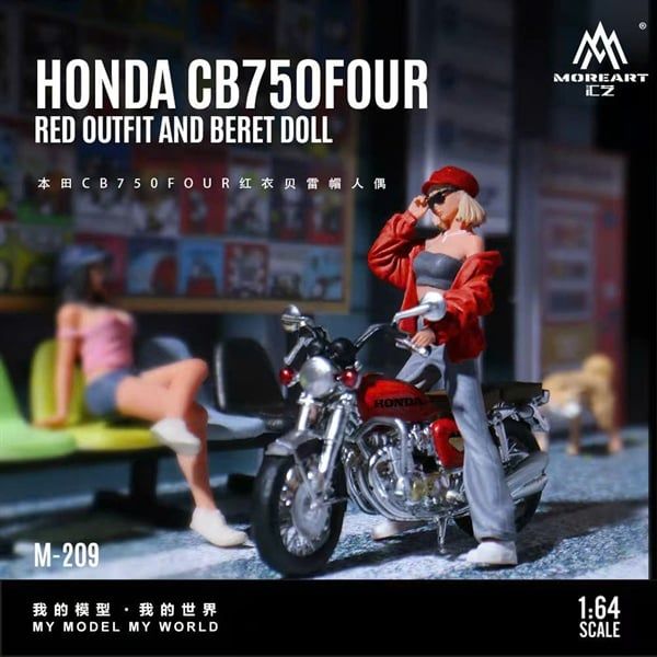  Mô hình nhân vật figure và xe mô tô Honda CB750FOUR Red Beret tỉ lệ 1:64 MoreArt MO222209 