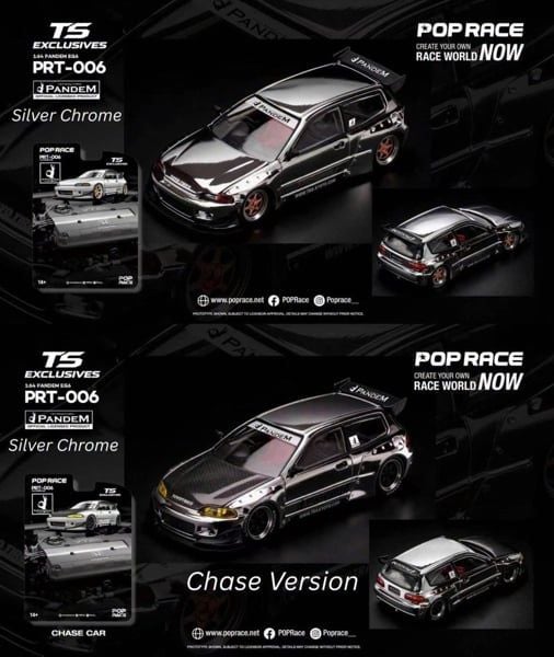  Mô hình xe Pandem EG6 Silver Chrome tỉ lệ 1:64 Pop Race x Tokyo Station PRT006 