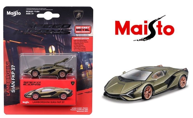  Mô hình xe Lamborghini Sian FKP 37 matt green - Speed Icon bản card tỉ lệ 1:64 Maisto 15706 