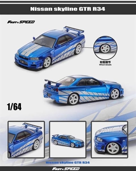  Mô hình xe Nissan Skyline GTR R34 Z tune nismo limited 499pcs tỉ lệ 1:64 Fast Speed OT64496 