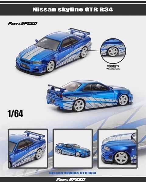  Mô hình xe Nissan Skyline GTR R34 Z tune nismo limited 499pcs tỉ lệ 1:64 Fast & Speed OT64496 