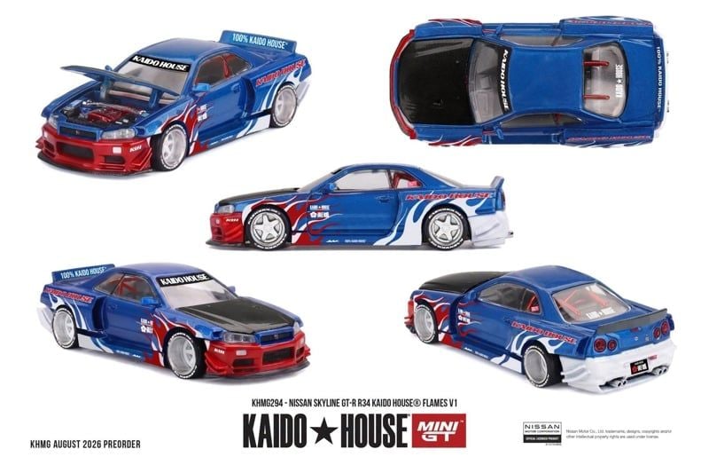  Mô hình xe Nissan Skyline GT-R R34 Kaido House Flames V1 tỉ lệ 1:64 Kaido House KHMG294 