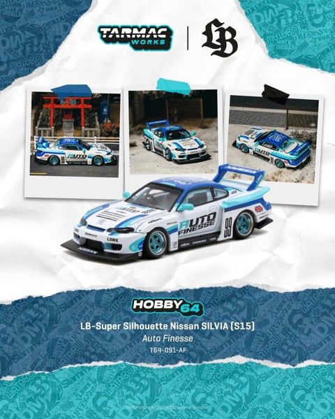 Mô hình xe LB-Super Silhouette Nissan SILVIA (S15) Auto Finesse tỉ lệ 1:64 Tarmac Works T64-091-AF 