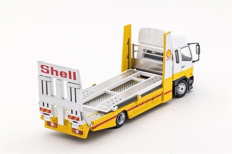  Mô hình xe Mitsubishi FUSO Truck Double Decker Car Carrier SHELL (Yellow / White) tỉ lệ 1:64 GCD Model OT64505 