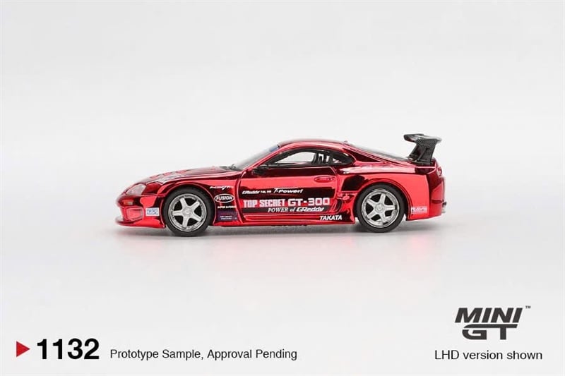  Mô hình xe Toyota Supra (A80) Top Secret GT-300 Top Secret Red Chrome tỉ lệ 1:64 bản card MiniGT MGT01132 NO CHASE CAR 