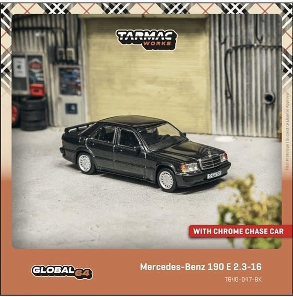  Mô hình xe Mercedes-Benz 190 E 2.3-16 Blue-Black metallic tỉ lệ 1:64 Tarmac Works T64G-047-BK 