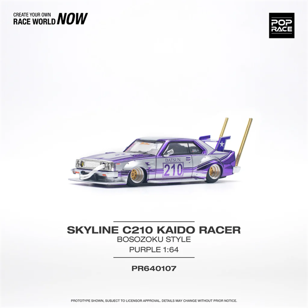  [Hàng Loose] Mô hình xe ô tô Skyline C210 Kaido Racer Bosozoku Style Purple Chrome/Silve tỉ lệ 1:64 Pop Race PR640107 