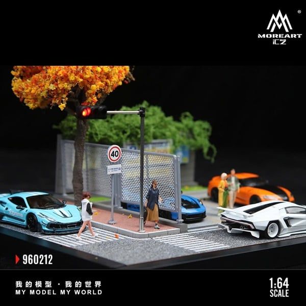  Hộp trưng bày mô phỏng bãi đỗ xe đường phố hộp mica có đèn kích thước 22x19.5x15.5cm tỉ lệ 1:64 More Art MO960211 