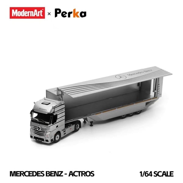  Mô hình xe container Mercedes- Benz Wing-Type sivler tỉ lệ 1:64 Modern Art x Perka MD648701 