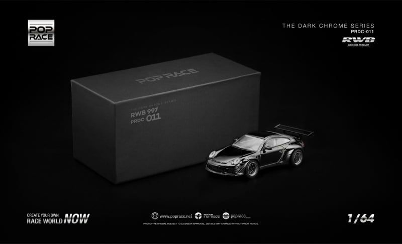  Mô hình xe Porsche RWB 997 - DARK CHROME tỉ lệ 1:64 Pop Race PRDC011 