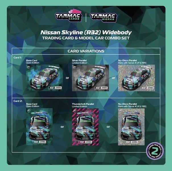 Combo mô hình xe + Trading Cards Nissan Skyline (R32) Widebody HKS tỉ lệ 1:64 Tarmac Works T64G-061-HKS 